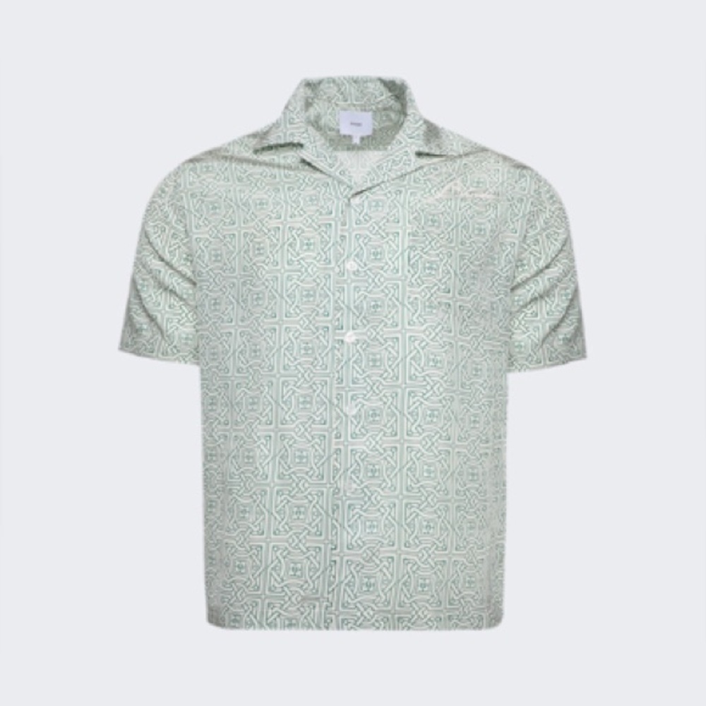 RHUDE White Cravat Silk Shirt In Green (M6)
